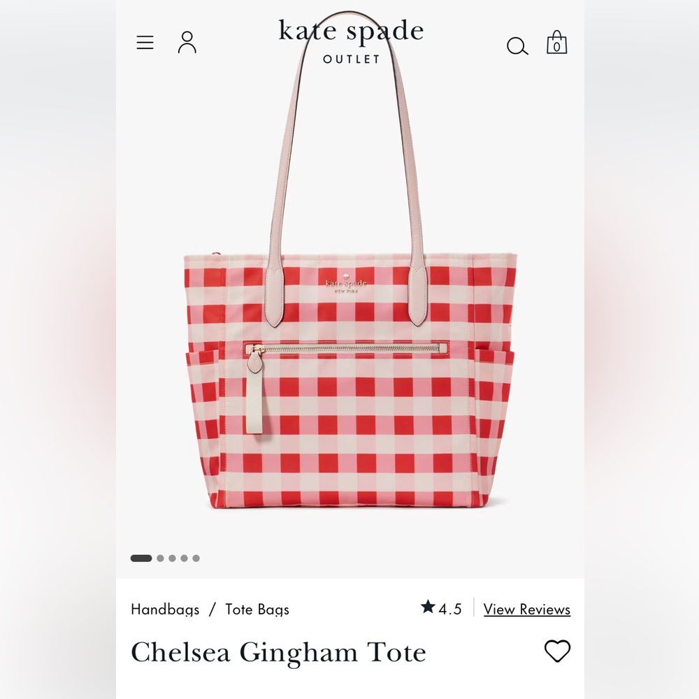 NWT Kate Spade Chelsea Better Nylon Large Gingham Check Print Tote | pink & red